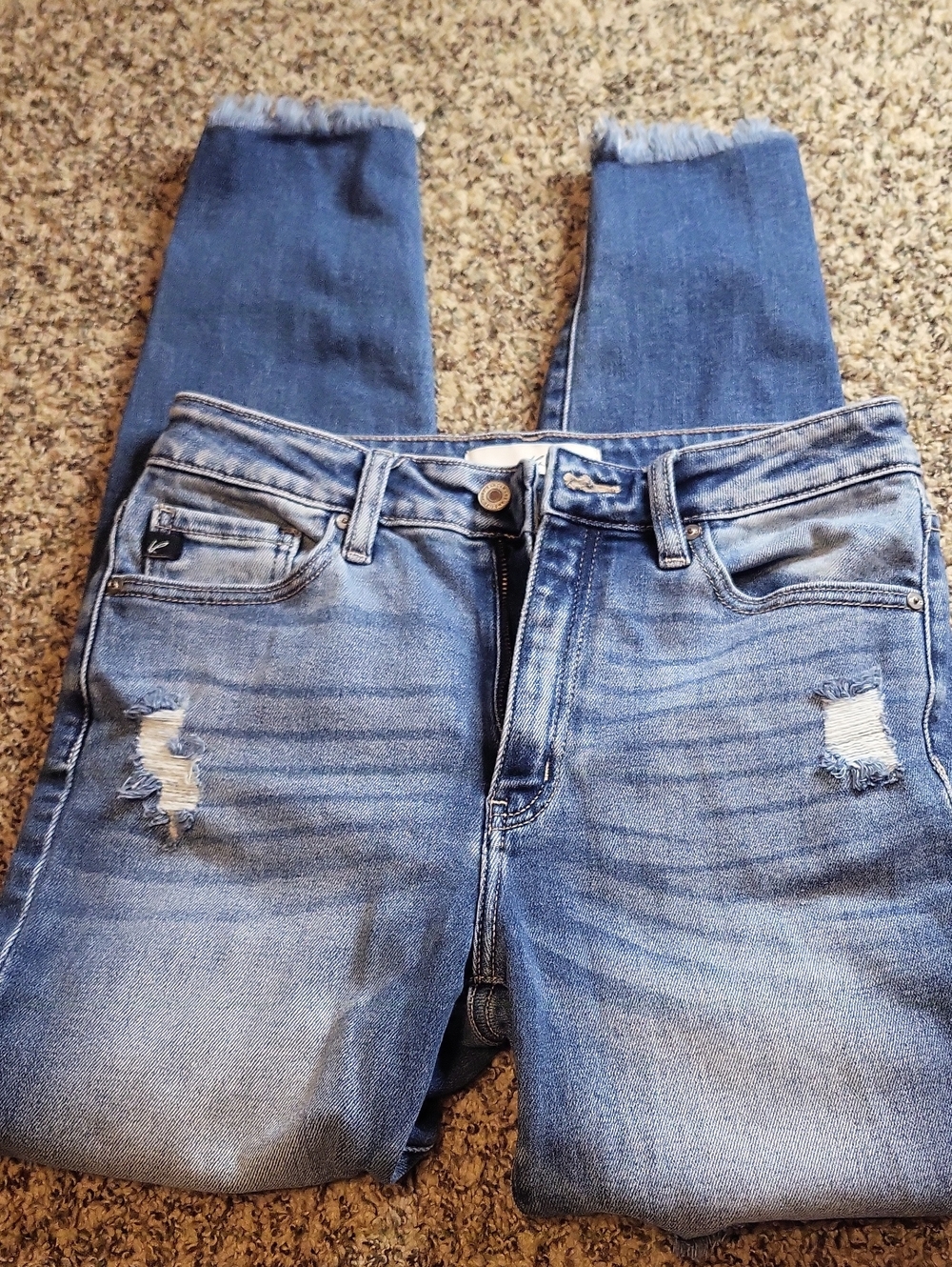 KanCan Medium Blue Distressed Skinny Jeans with Frayed Ankles